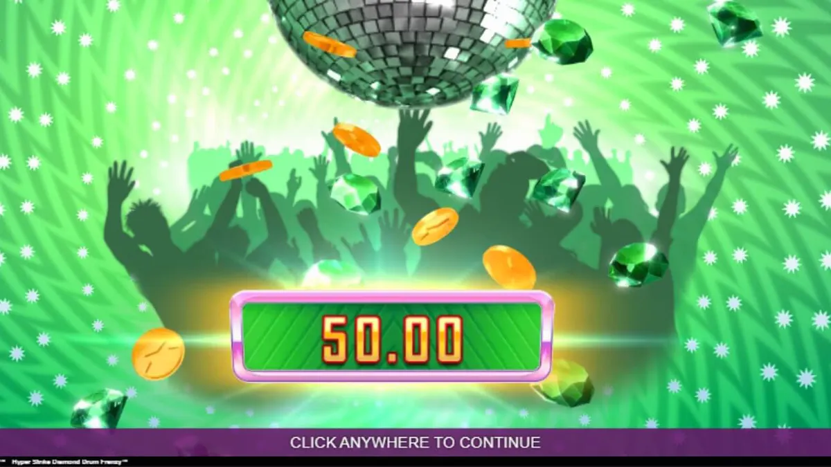 Tampilan visual slot Hyper Strike Diamond Drum Frenzy dengan elemen neon dan drum emas